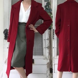 Vintage Crimson Red Full Long Wool Jacket Sz. 6